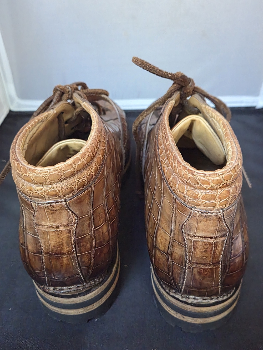 Santoni Luxury Genuine Crocodile Mid-Top Sneaker Boots Cognac Brown Hand-Painted - Picture 7 of 11